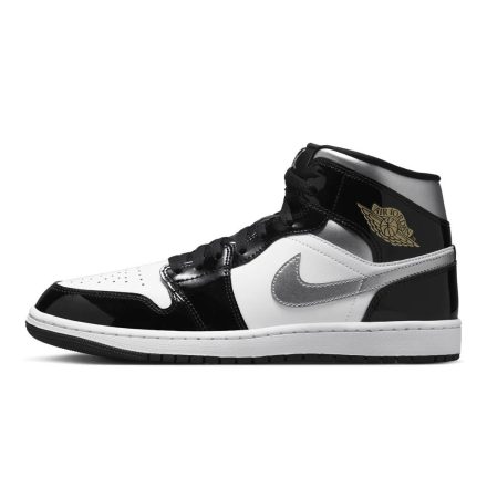 Jordan 1 Mid Patent Black White Metallic Silver
